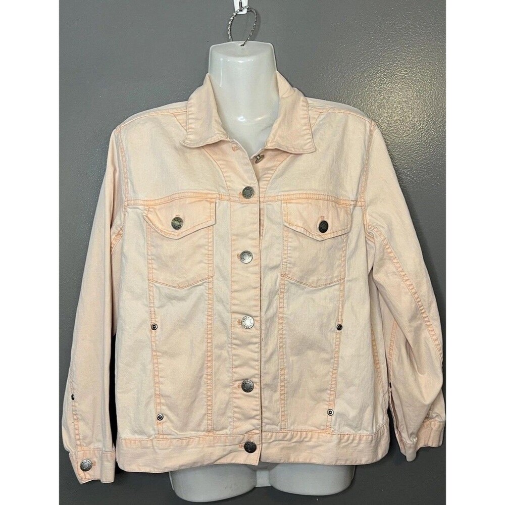 Chico's Denim Jacket Women's Small Pink Jean Trucker Button Front Blush Soft